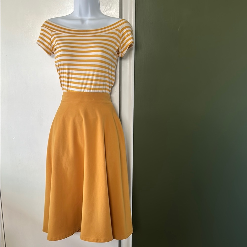 Steady Thrills Skirt + Retrolicious Boatneck Top in Mustard (set)